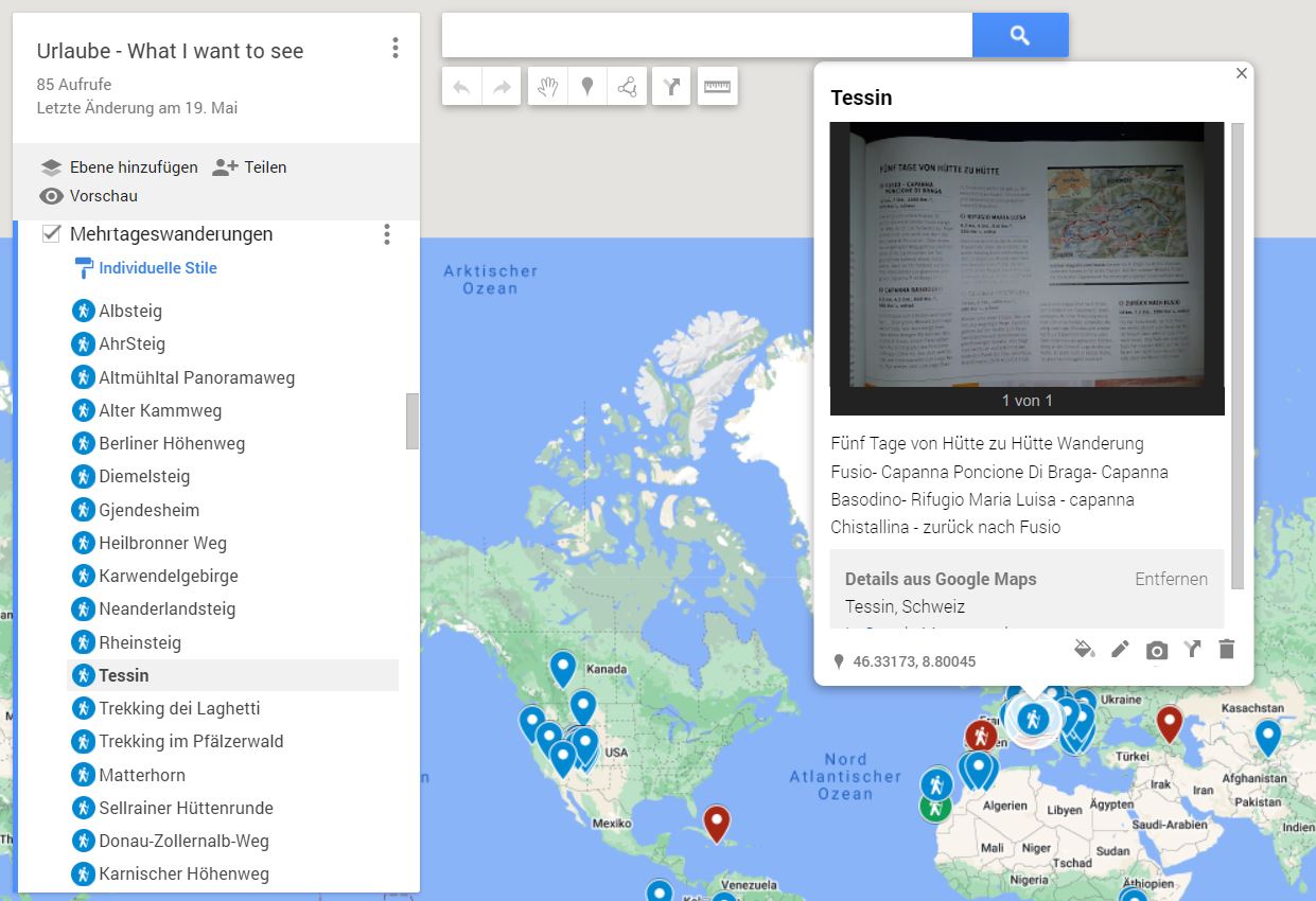 Beispiel-Eintrag in unserer persönlichen Google MyMaps-Karte zur Reiseplanung